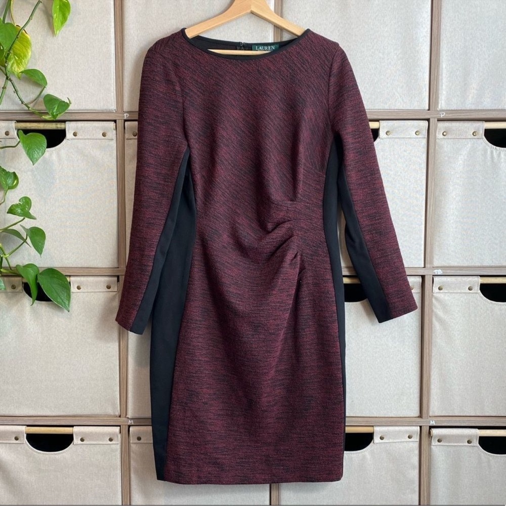 Lauren Ralph Lauren Burgundy and Black Midi Sheath Dress